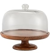 BIRDROCK HOME Cake Stand with Glass Dome and Wood Base - Wood Iron Dessert Serving Tray - Rustic ...