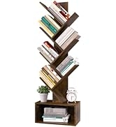 Yoobure Tree Bookshelf - 6 Shelf Retro Floor Standing Bookcase, Tall Wood Book Storage Rack for C...