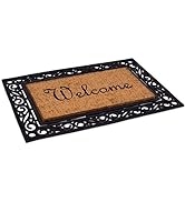 BirdRock Home Classic Welcome Brush Coir Doormat with Black Rubber Scroll Border, 24 x 36 Inch - ...