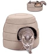 BIRDROCK HOME 2 in 1 Pet Bed for Cats or Small Dogs - Cozy Cat Cave or Plush Dog Bed - Indoor Tee...