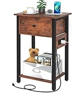 Yoobure Nightstand with Charging Station, Side Table End Table with Large Drawer and Storage Shel...