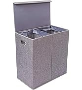 BIRDROCK HOME Premium 2 Section Linen Collapsible Laundry Hamper with 4 Load Capacity | Removable...