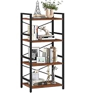 Yoobure 4 Tier Bookshelf - Small Book Shelf Industrial Bookcase, Narrow Book Case Book Storage Or...