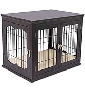 BIRDROCK HOME Decorative Dog Kennel with Pet Bed for Small Dogs - Espresso - Double Door - Wooden...