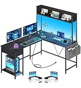 Yoobure L Shaped Desk Gaming Desk with LED Strip & Power Outlet, Reversible L-Shaped Computer Des...