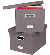 Internet's Best Collapsible File Storage Organizer with Lid - Decorative Linen Filing & Storage O...