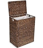 BIRDROCK HOME Laundry Hamper with Liner and Lid - Brown Wash - Hand Woven Natural Seagrass Fiber ...