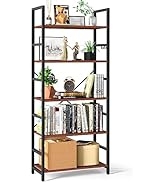 Yoobure 5 Tier Bookshelf - Tall Book Shelf Modern Bookcase for CDs/Movies/Books, Rustic Book Case...