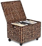 BIRDROCK HOME Rolling File Cabinet with Lid - Brown Wash - Natural Seagrass - Storage Organizer B...